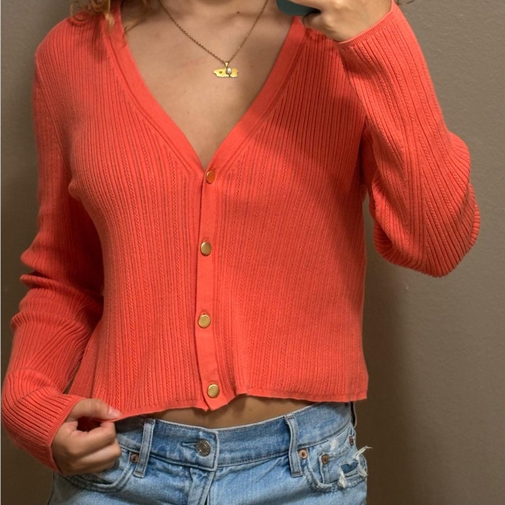 Ramy Brook Coral Button-Up Sweater